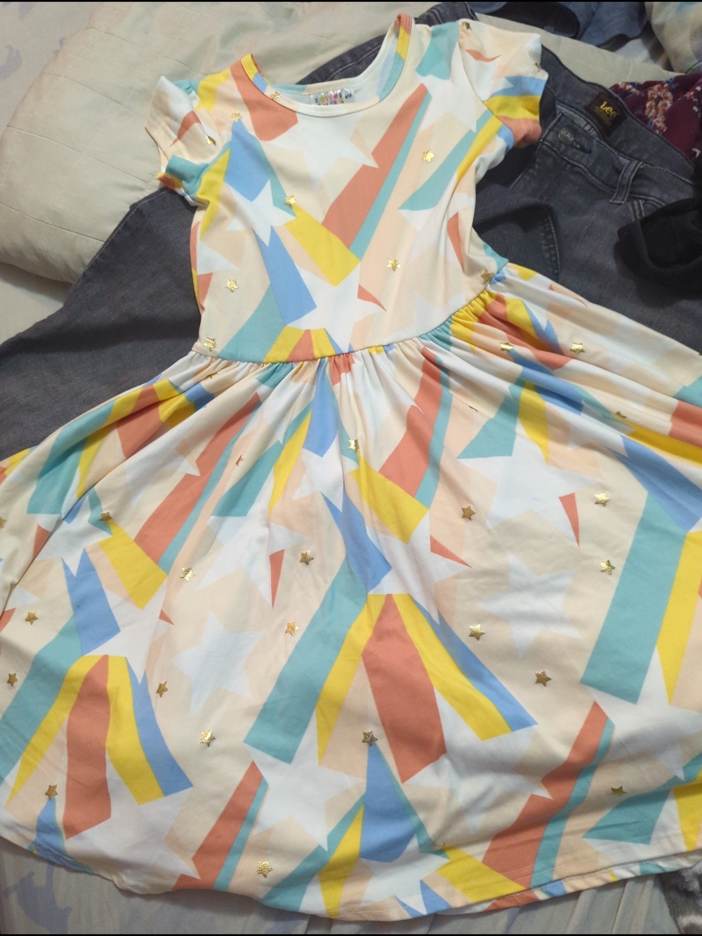 Girls' Multicolor Star Print Twirl Dress